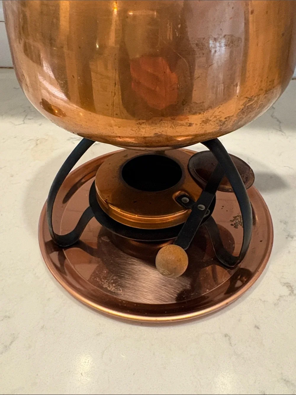 Vintage Copper Fondue Set with Wooden Handle